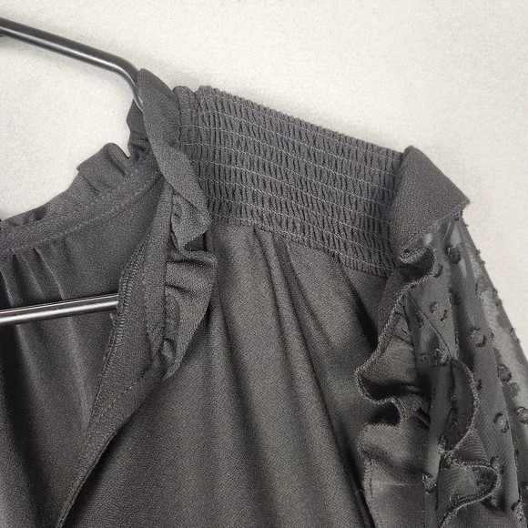 Cato Blouse Womens 18/20W Black Sheer Swiss Dot Ruffle Sleeve Pullover Plus‎ Top - Picture 4 of 14
